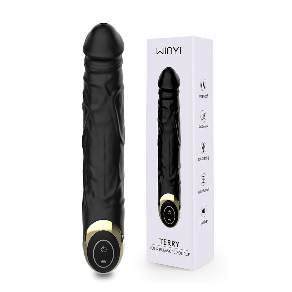 TERRY- Wholesale Adult Sex Toy 10 Mode Black G Spot Silicone Dildo Vibrator For Women