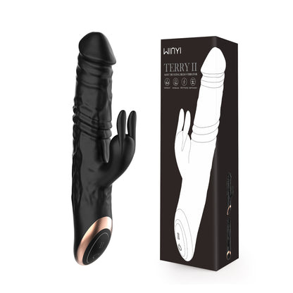 New Wholesale Big Black Telescopic Realistic Dildo Sex Toy Thrusting Rabbit Dildo Vibrator For Women