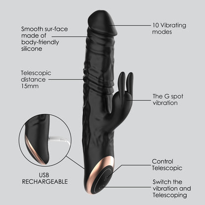 New Wholesale Big Black Telescopic Realistic Dildo Sex Toy Thrusting Rabbit Dildo Vibrator For Women