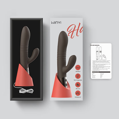 Hailey-New Double Head Retractable Rabbit Vibrator (Chocolate)