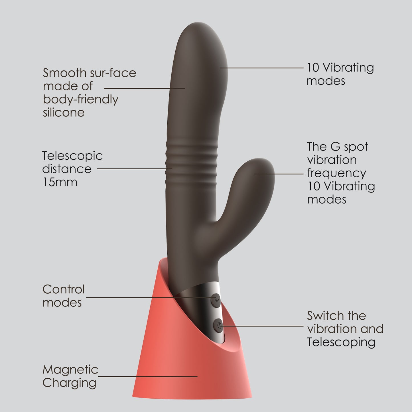 Hailey-New Double Head Retractable Rabbit Vibrator (Chocolate)