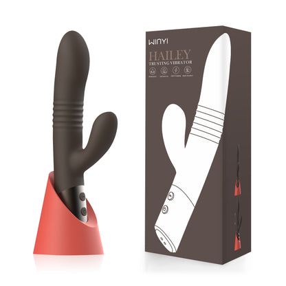 Hailey-New Double Head Retractable Rabbit Vibrator (Chocolate)