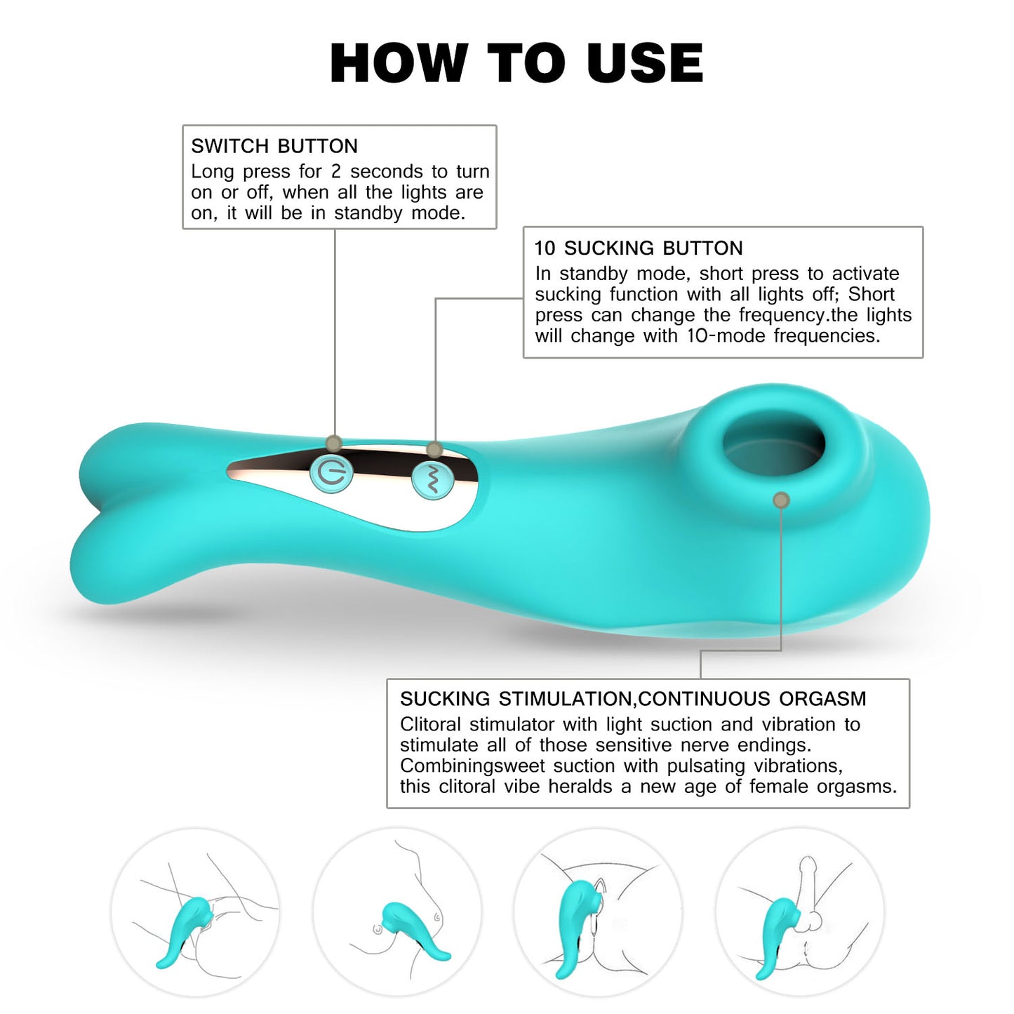 HONEY- Sex Toys 10 Mode Vibration Waterproof Clitoral Vagina Stimulate Sucking Vibrator For Women