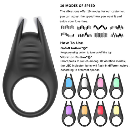 LUCAS II-Remote Control 10 Mode Silicone Penis Ring For Men