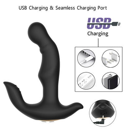 CHARLES-Silicone 10 Stimulation Patterns Vibrating Prostate Massager with Rotating Beads for Male