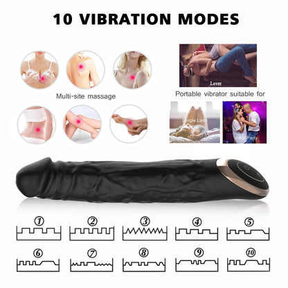 TERRY- Wholesale Adult Sex Toy 10 Mode Black G Spot Silicone Dildo Vibrator For Women