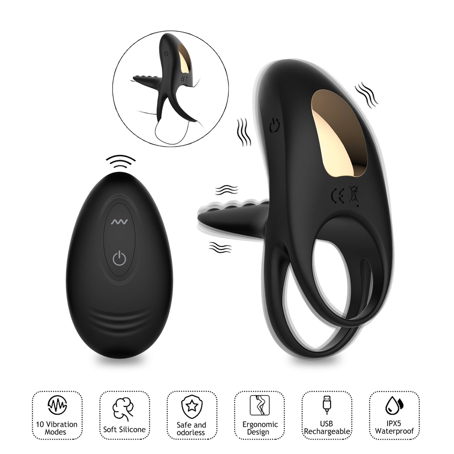 EDWIN-Rechargeable Remote Control Vibrating Cock Ring For Couple Sex Toys