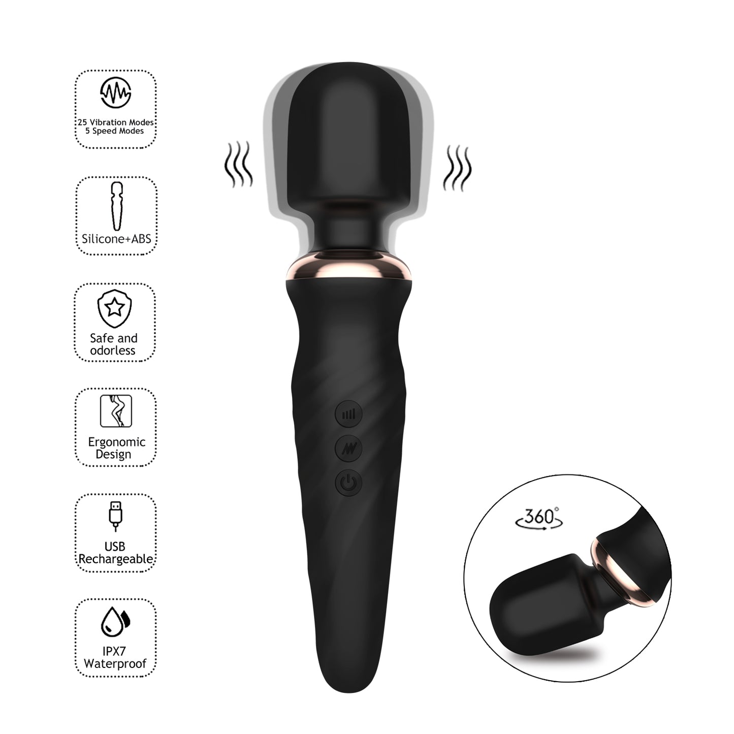 CINDY-Silicone USB Reacharge Stong Powerful Handheld AV Big Body Wand Massager