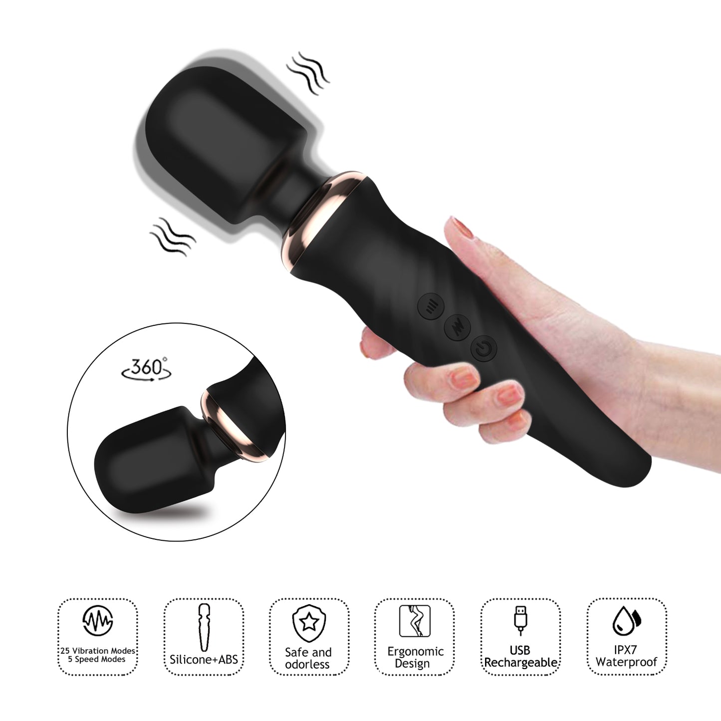 CINDY-Silicone USB Reacharge Stong Powerful Handheld AV Big Body Wand Massager